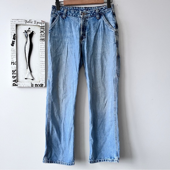 Carhartt Denim - Carhartt Vintage 90s Carpenter Light Wash Wide Leg Baggy Distressed Jeans Size 6